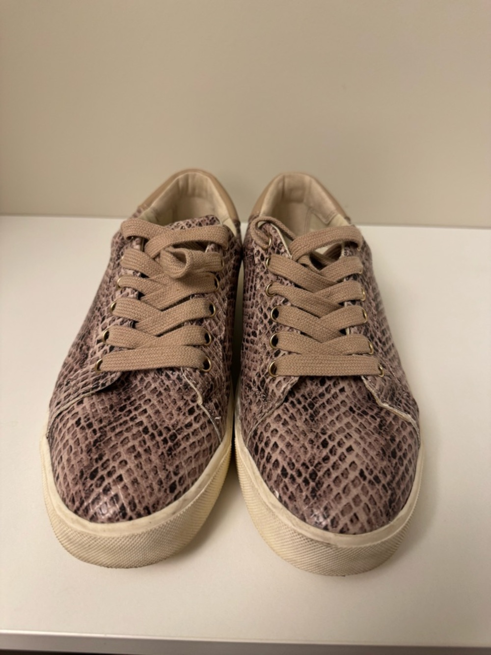 Sam Edelman Taupe Snake-Print Low Top Sneakers 7.5